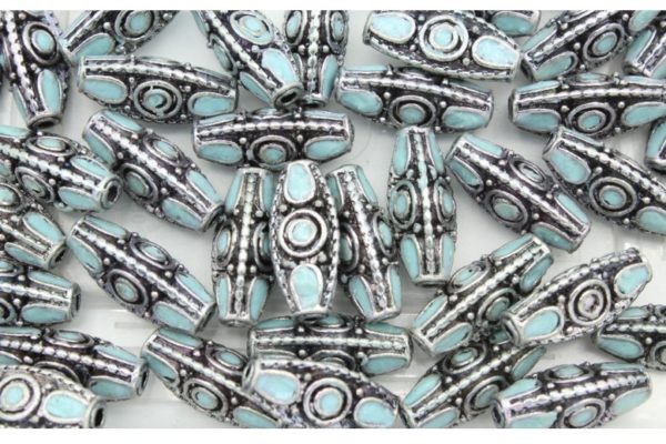 Navette Shape - 18 x 8mm - Antique Silver / Aqua