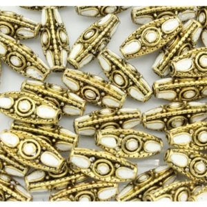 Navette Shape - 18 x 8mm - Antique Gold / White