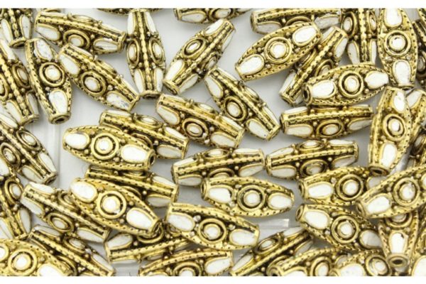 Navette Shape - 18 x 8mm - Antique Gold / White