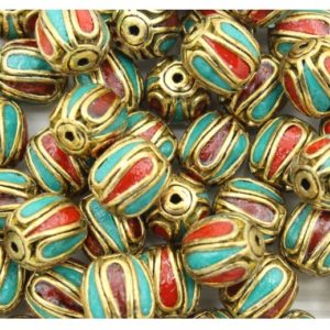 Oval - 12 x 10mm - Antique Gold / Red / Teale