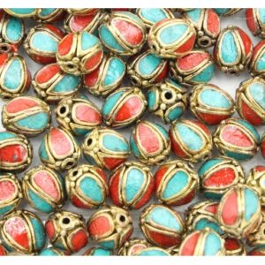 Oval - 10mm - Antique Gold / Red / Teale