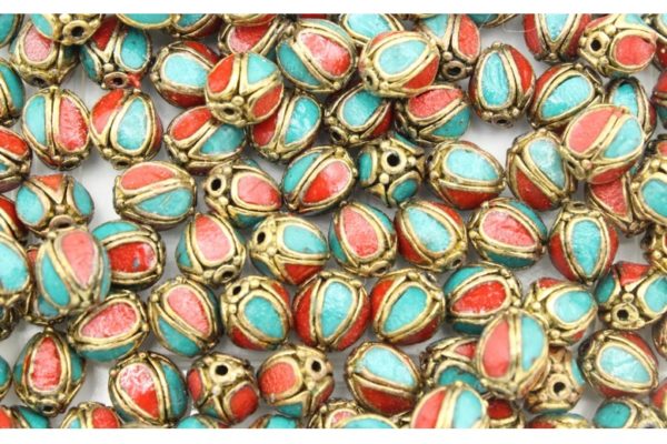 Oval - 10mm - Antique Gold / Red / Teale