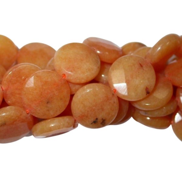 Jade - 15mm Faceted Coin - Orange - 40cm Strand