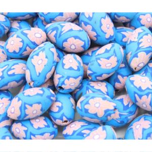 Polymer Clay Oval - 18 x 13mm - Pink / Blue