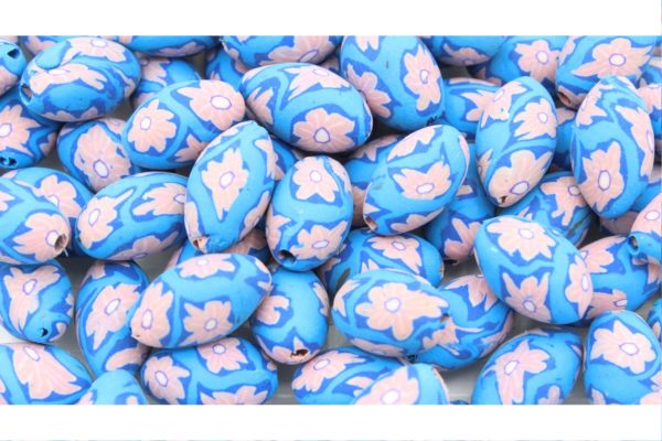 Polymer Clay Oval - 18 x 13mm - Pink / Blue