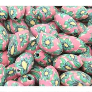 Polymer Clay Oval - 18 x 13mm - Pink / Green