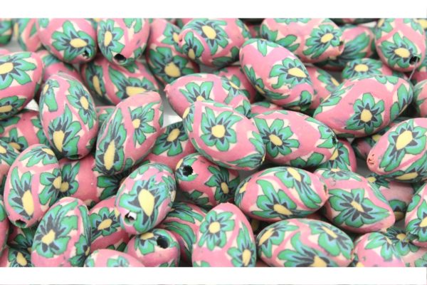 Polymer Clay Oval - 18 x 13mm - Pink / Green