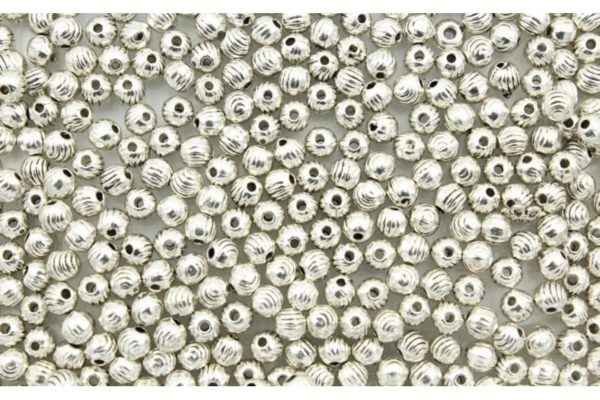 Grated Round Spacer - 4mm - Antique Silver