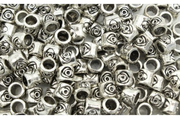 Floral Barrel - 7mm - Large Hole - Antique Silver