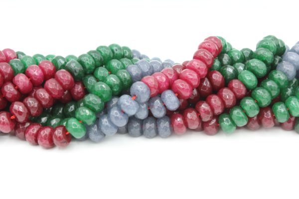 Jade - Faceted Rondelle - Mix Colour Dyed - 8mm - 38cm Strand