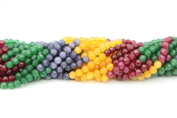 Jade - 4mm Faceted B - Mix Colour Dyed - 38cm Strand