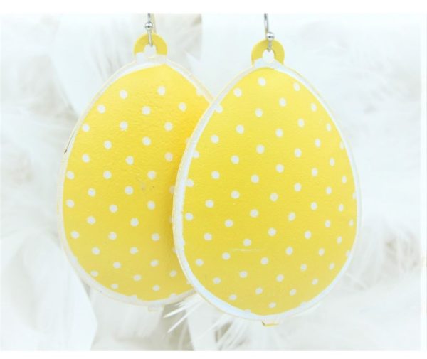 Easter Egg Earrings - Spotty Yellow - 60mm