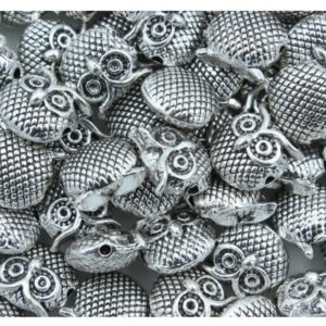 Owl Bead - 10mm - Antique Silver