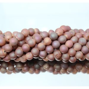 Druzy Crystal - 8mm Round - Peach - 37cm Strand