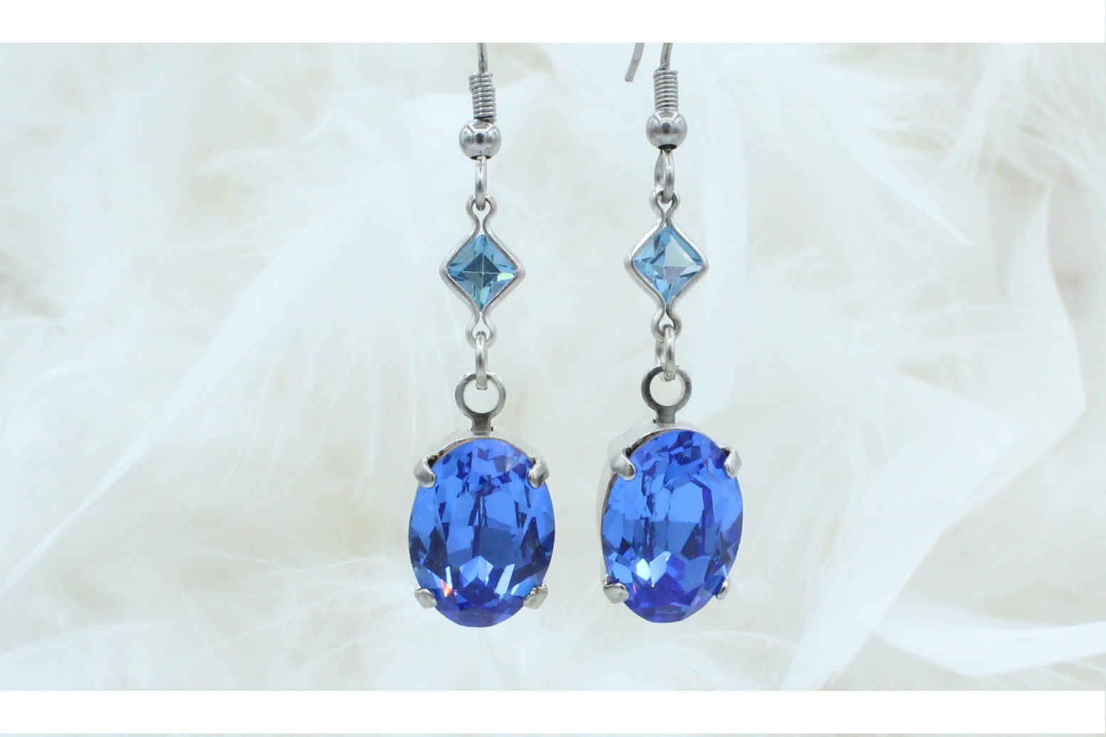 Swarovski – Oval Claw Earrings – 26mm – Sapphire / Aqua – Bead ...