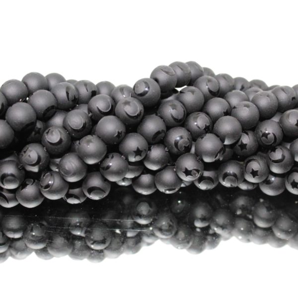 Black Agate - 8mm Round - Pattern B - 40cm Strand