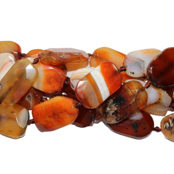 Agate - Faceted Rectangle - Orange - 35mm - 40cm Strand