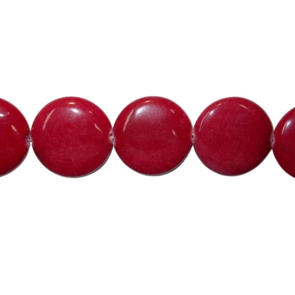 Jade Coin - 30mm - Dyed - Red - 39cm Strand