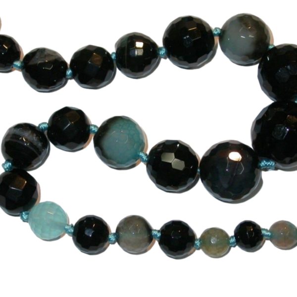 Agate - Round Faceted - Blue - 7 to 16mm - 43cm Strand