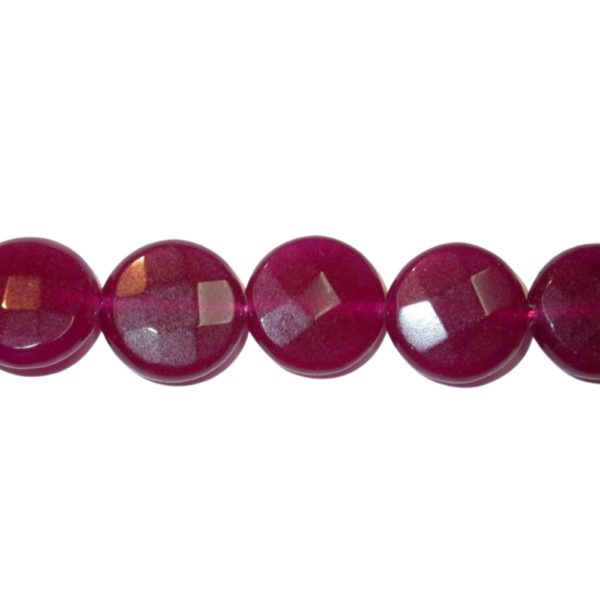 Jade - Faceted Coin - 15mm - Ruby - 38cm Strand