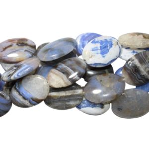 Blue Fire Agate - Flat Oval - 35 x 25mm - 40cm Strand