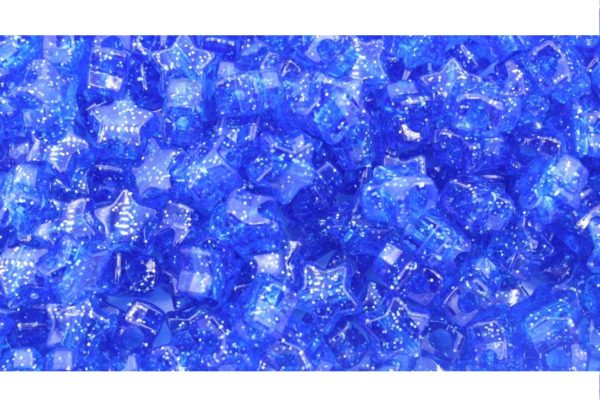 Star Pony Bead - 13mm - Transparent Blue Glitter