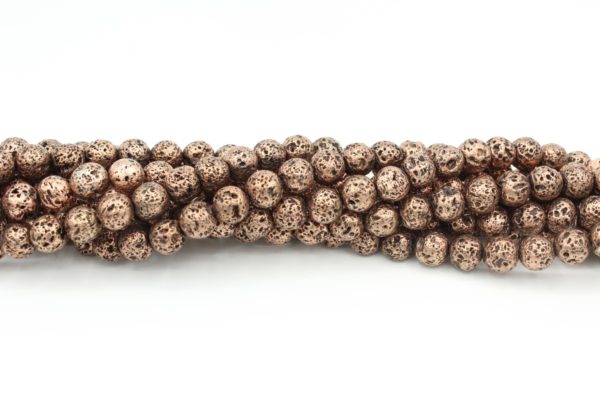 Lava Stone - Metallic Bronze Plate - 8mm Round - 40cm Strand