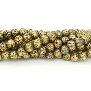 Lava Stone - Metallic Gold Plate - 8mm Round - 40cm Strand