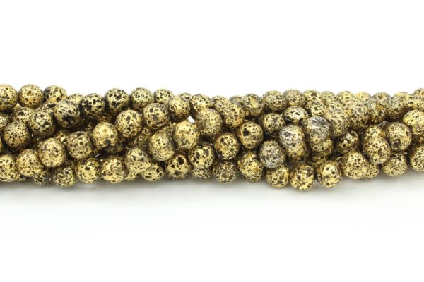 Lava Stone - Metallic Gold Plate - 8mm Round - 40cm Strand