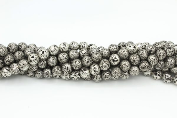 Lava Stone - Metallic Silver Plate - 8mm Round - 40cm Strand