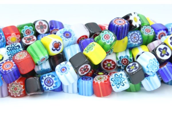 Millefiori Style - 8mm Cube - 40cm Strand