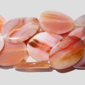 Agate - 35mm Flat Oval - Orange - 35cm Strand