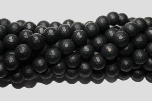 Black Agate - Matt - 12mm Round Faceted - 40cm Strand