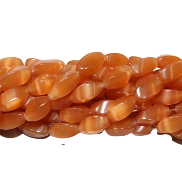 Cats Eye - 14mm - Twist Oval - Orange - 38cm Strand