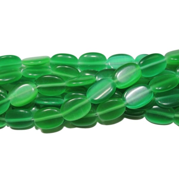 Cats Eye - 14mm - Oval - Dark Green - 38cm Strand