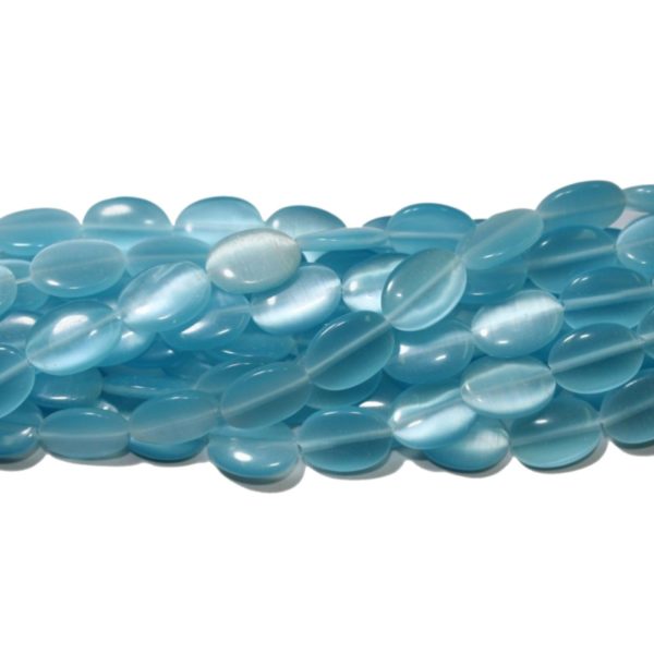 Cats Eye - 14mm - Oval - Light Blue - 38cm Strand