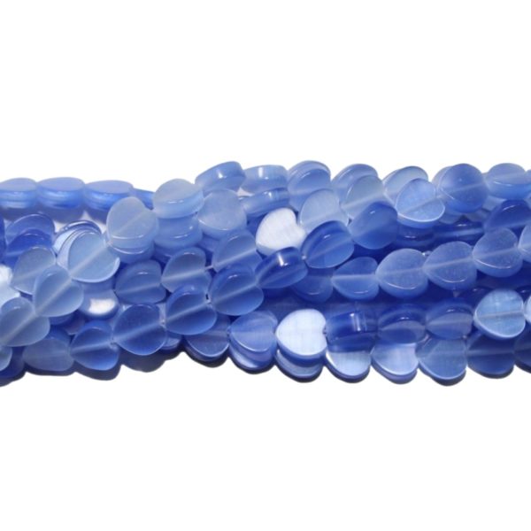 Cats Eye - 8mm - Flat Heart - Blue - 32cm Strand