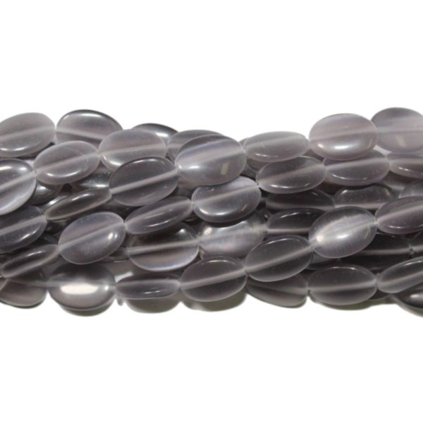 Cats Eye - 14mm - Oval - Grey - 38cm Strand