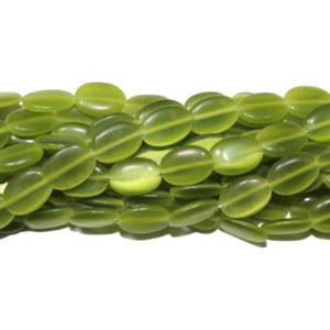 Cats Eye - 14mm - Oval - Olive - 38cm Strand