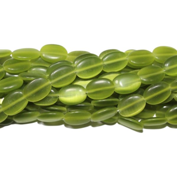 Cats Eye - 14mm - Oval - Olive - 38cm Strand