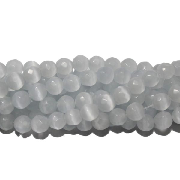 Cats Eye - 10mm - Faceted - White - 35cm Strand