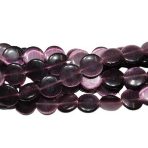 Cats Eye - 10mm - Coin - Purple - 38cm Strand