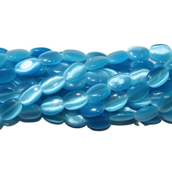 Cats Eye - 14mm - Oval - Blue - 38cm Strand