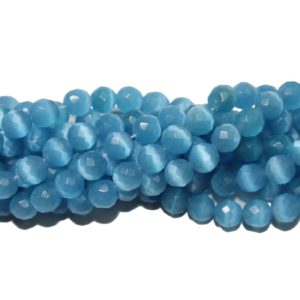 Cats Eye - 10mm - Faceted - Light Blue - 35cm Strand