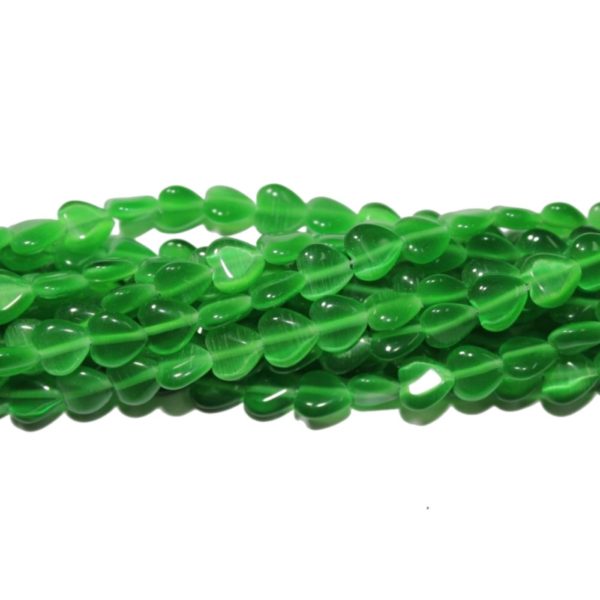 Cats Eye - 8mm - Puffy Heart - Green - 36cm Strand