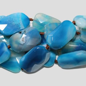 Agate - Faceted Rectangle - Blue - 35mm - 40cm Strand