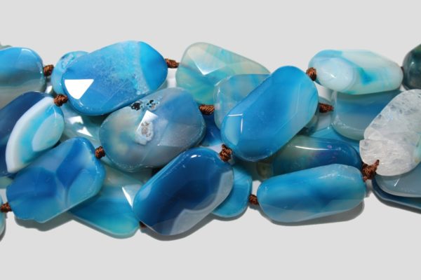 Agate - Faceted Rectangle - Blue - 35mm - 40cm Strand