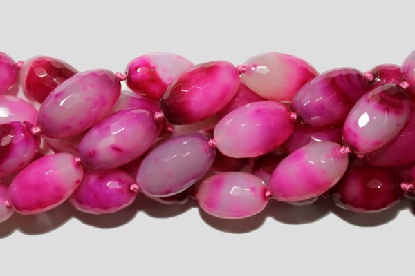 Agate - 30mm Faceted Oval - Pink - 40cm Strand