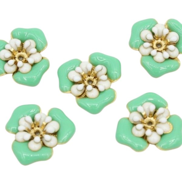 Enamel Flower - 17mm - 3 Layer - Green