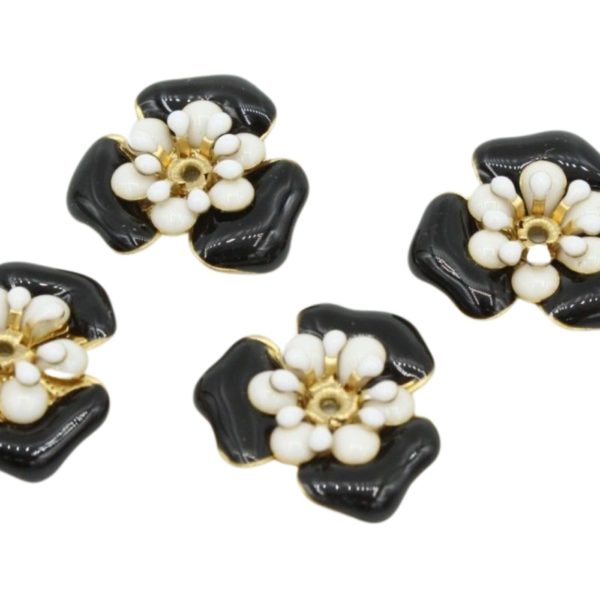 Enamel Flower - 17mm - 3 Layer - Black